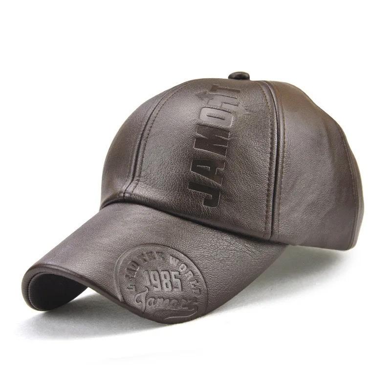 Autumn Winter Warm Baseball Caps Men Pu Leather Letter Printing Visors Outdoor Fleece Thickened Windproof Waterproof Casual Hats