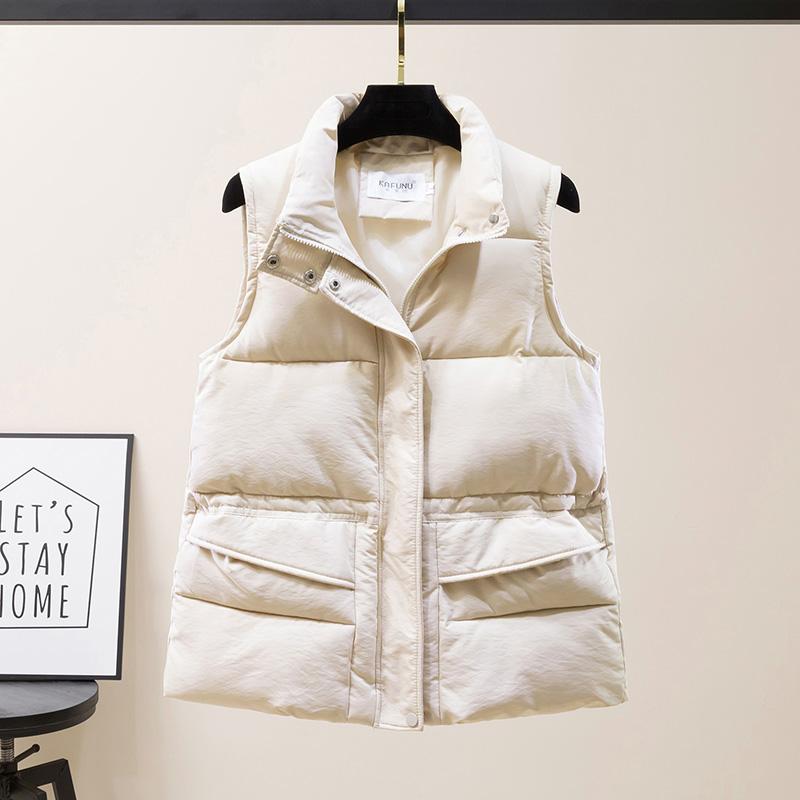 Women's Autumn and Winter Warm Vest Puffy Loose Warm Jacket Plus Size Women's Warm Tops Cotton Vest with Lining