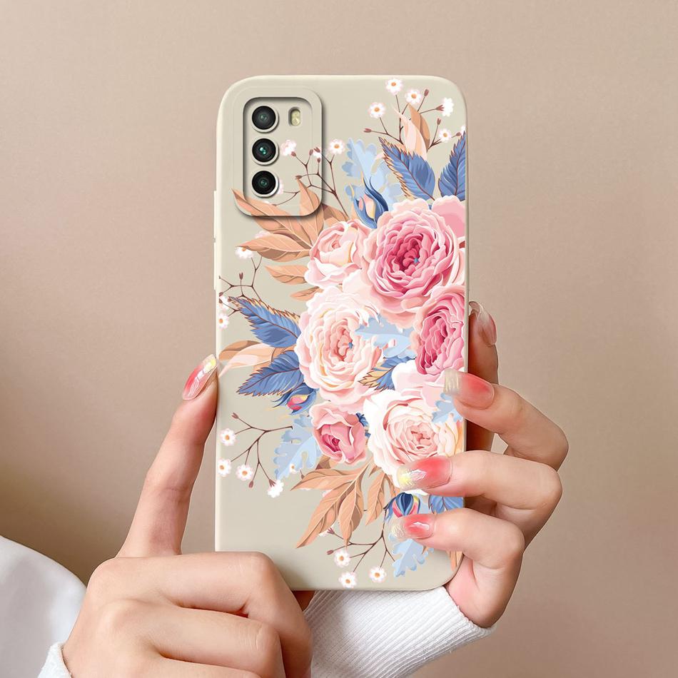 Case For Xiaomi Poco M3 Pro Floral Soft Liquid Silicone Camera Protection Anti Choc Back Cover For Poco M 3 Pro M3Pro Coque Capa