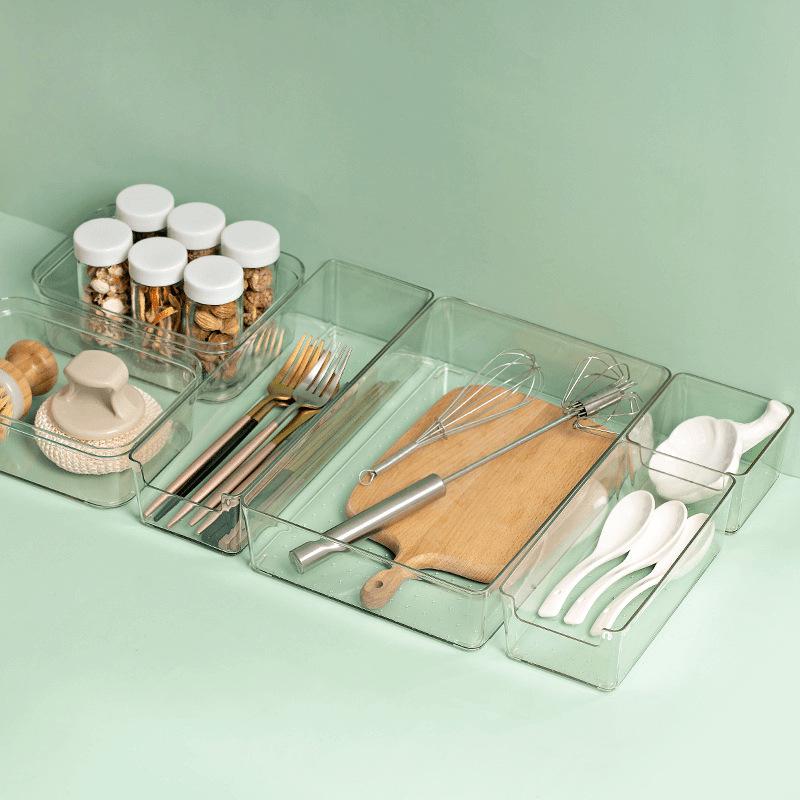 Clear Drawer Organizer Set with Built-in Dividers for Miscellaneous Items