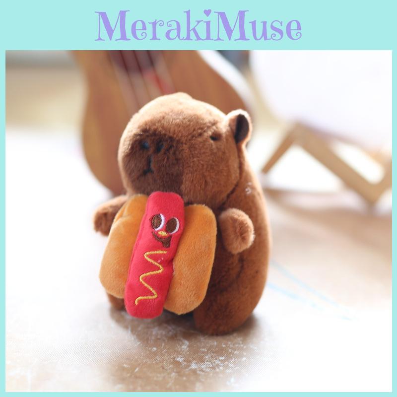 Capybara Fries Hamburger Hot Dog Plush Toy Pp Cotton Stuffed Keychain Bag Decor