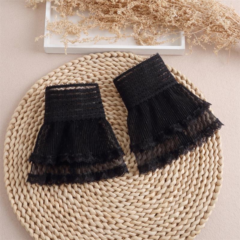 Fake Cuff Sleeve Women White Female Lace Pleated Flare Sleeve Detachable False Cuffs Ruffles Wristband Decorative Accessory