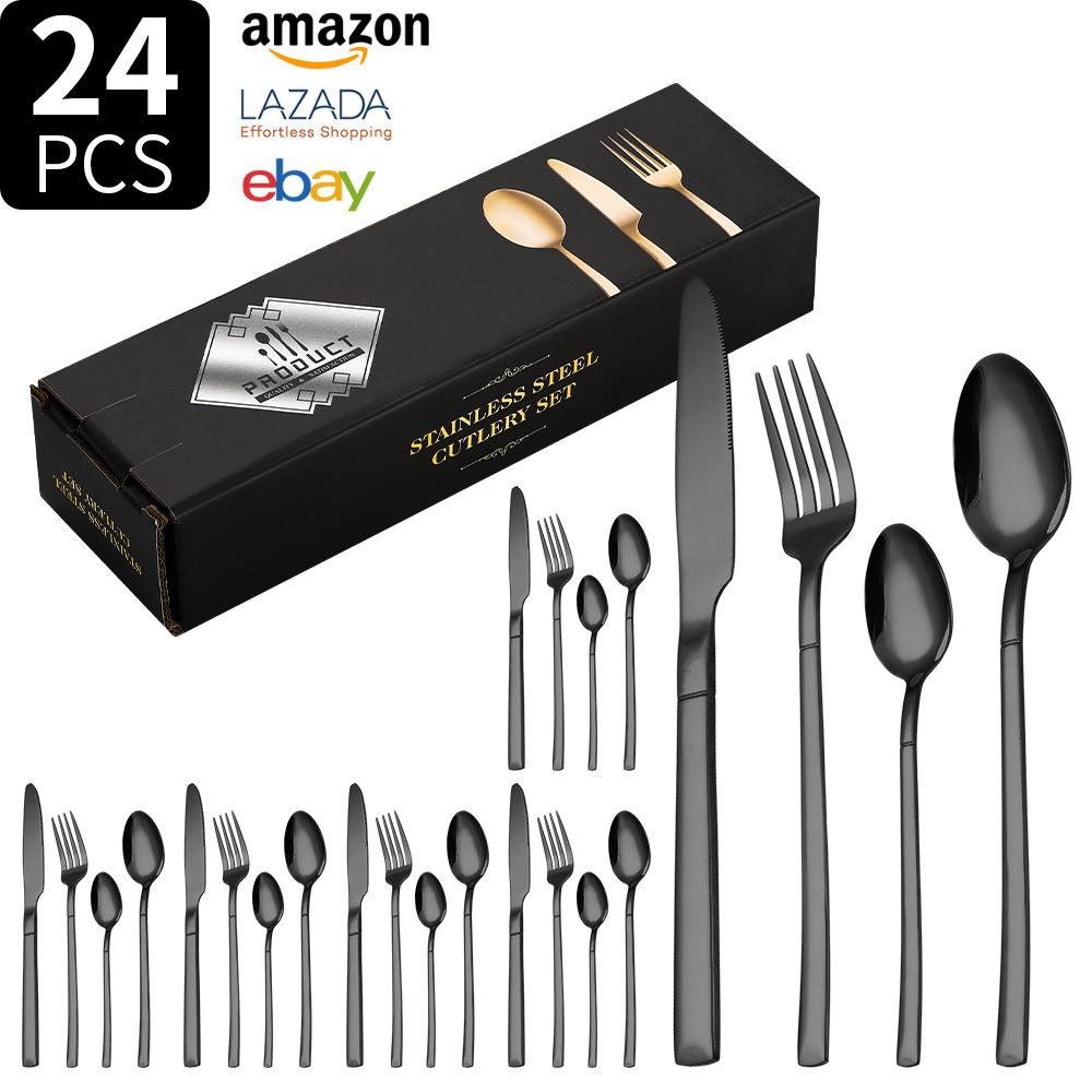 Knight Stainless Steel Tableware Knife and Fork Set 24-piece Set Western Food Knife, Fork and Spoon Gift Box Set