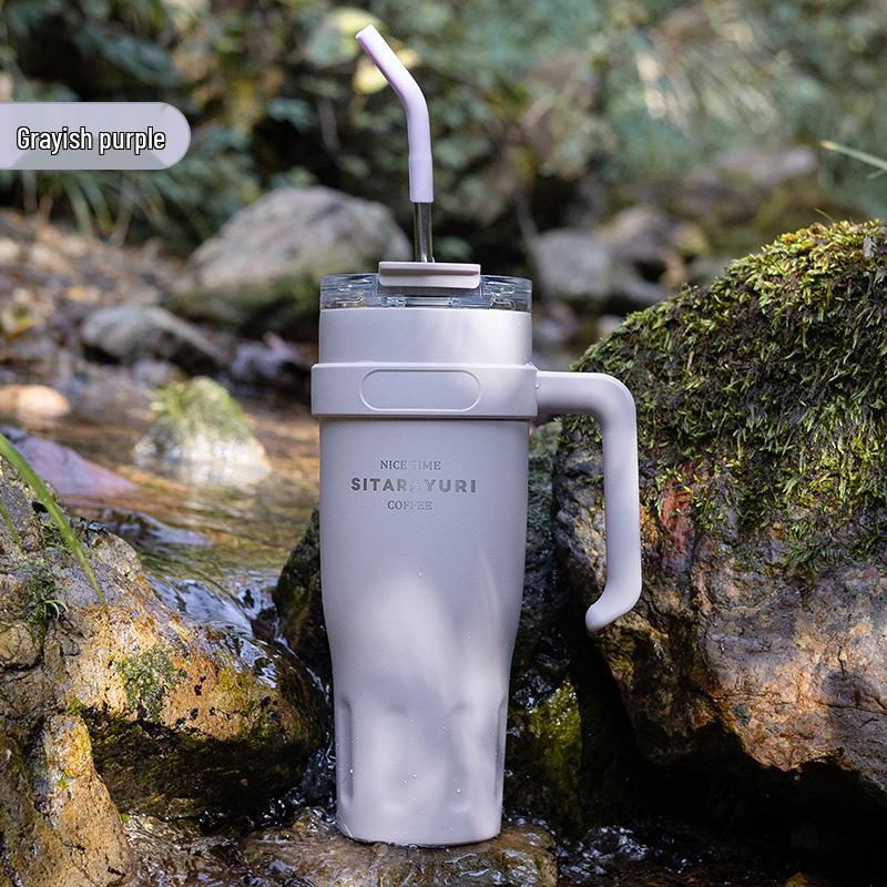 Multi-Purpose Portable Drinkware: Office & Outdoor Coffee/Water Cup with Straw and Handle.