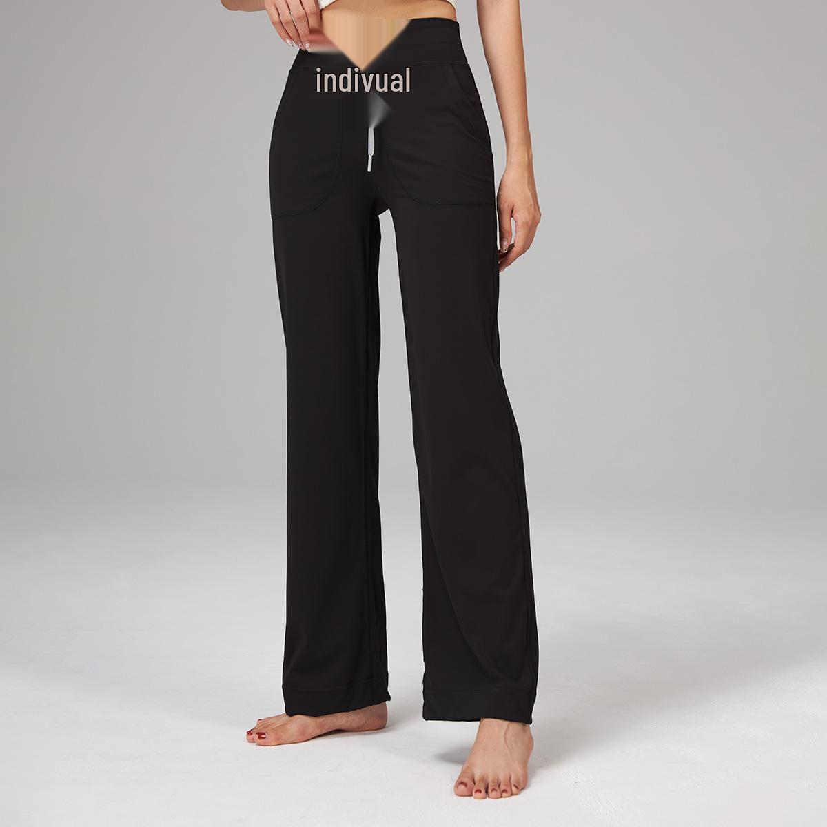 

Женские нейлоновые брюки для йоги Lulu с высокой эластичностью: С высокой талией, Дышащий, С двойным карманом, Широкие штанины, Спортивный стиль с начесом L (Size 6)