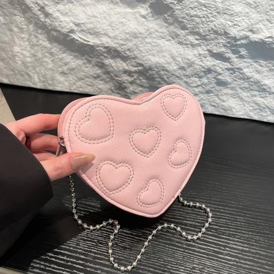 Cute Mini Heart Shaped Chic Chain Crossbody Bag Women Fashion Embroidery Single Shoulder Purse Girls Small Handbag
