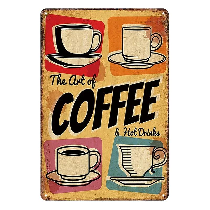 Hisun Tin Sign HD Tin Sign Vintage Coffee House Wall Decor Retro Coffee Shop Espresso Metal Poster for Kitchen Cafe Bar