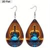 Golden Meditate Buddha with Lotus Floral PU Earrings for Women, Boho Style Buddha Avatar Hoop Earrings, Women's Fashion Drape Earrings