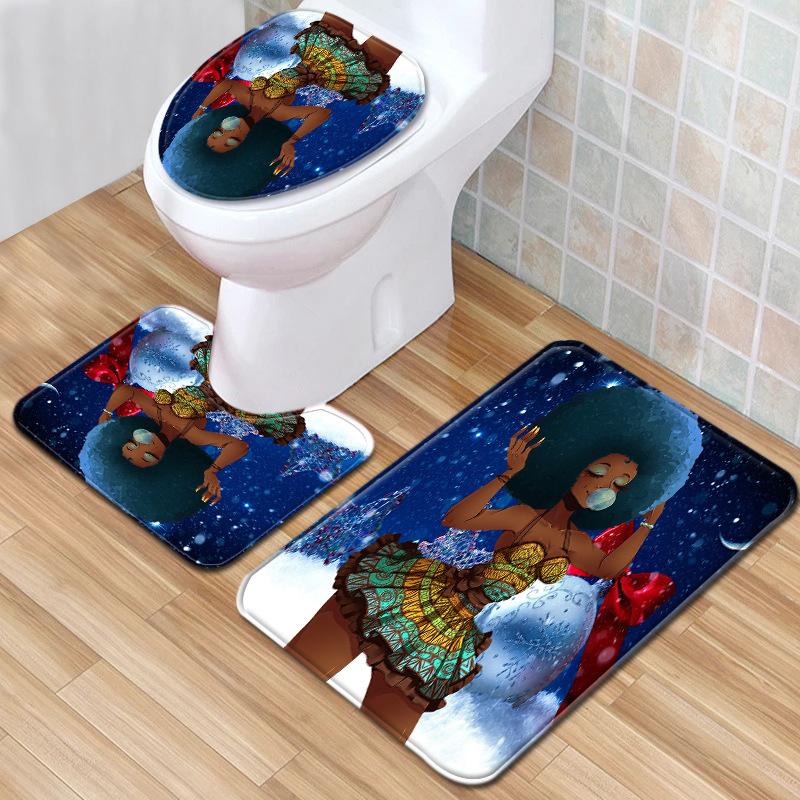 African Women'S Bathroom Floor Mat Three-Piece Bathroom Carpet Toilet Mat Set Doormat Bathroom Non-Slip Mat