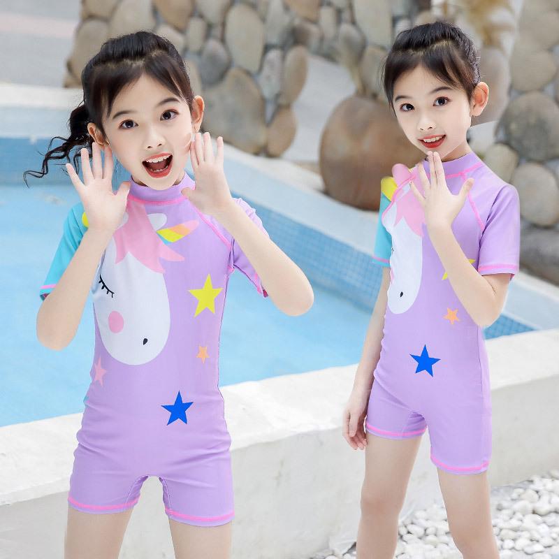 Girls' Quick-Dry One-Piece Swimsuit with Sun Protection for Toddlers and Kids