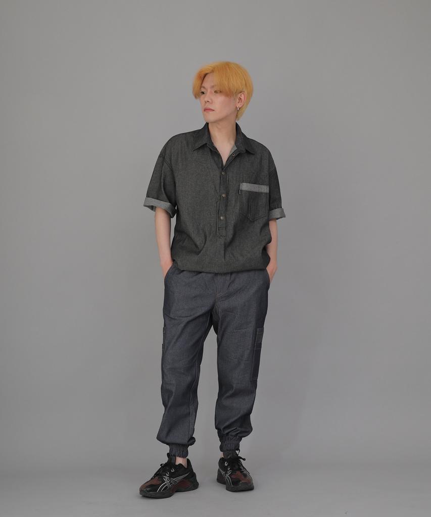 Seinteukeulu Bold Ankle Band Cargo Jogger Pants Bac-328 Denim Light Indigo