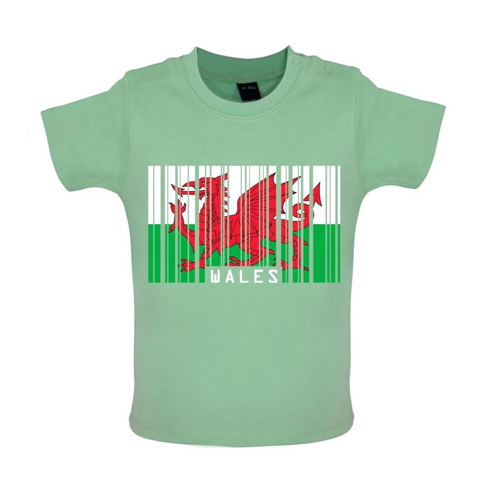 Wales Barcode Style Flag - Baby Kids Boys Girls Unisex T-Shirt / Babygrow - Welsh Country Flags Cymru 110