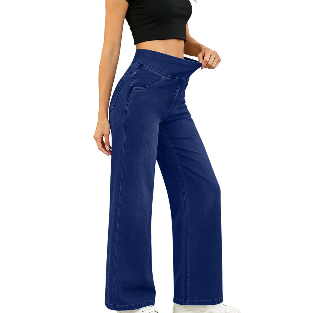 High Waist Loose Fit Zip Fly Wide Leg Jeans for Women Casual Denim Trousers Classic Straight Long Pants All Season Wear