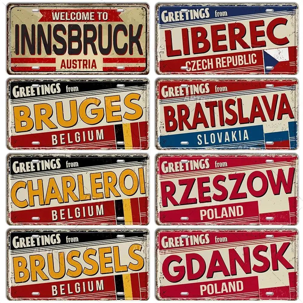 Paesi Bassi BELGIO AUSTRIA CECHIA POLONIA Targa Landmark Città Segno in Metallo Decorativo Targa per Veicoli Man Cave Bar Decorazione da Parete