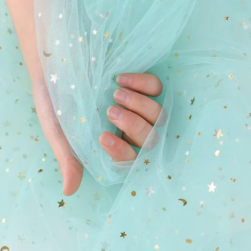 Glitter Tulle Mesh Fabric Gold Sequins Sheer Star Gauze Party Dress Material Nail Pography Background Bridal Wedding Shoulder