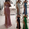 Damen Sweetheart Ärmelloses Maxikleid Bodycon Mittlere Taille Funkelnd Schlitz Abendkleid