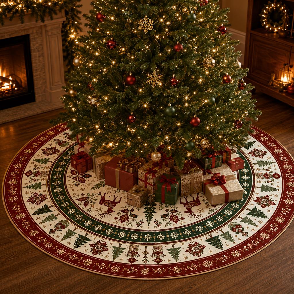 Christmas Tree Skirt Printed Holiday Tree Base Cover Festive Party Home Decoration
