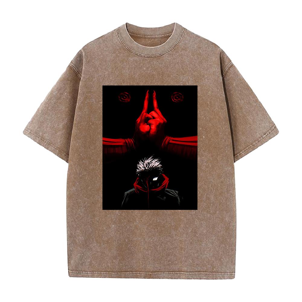 Manga Jujutsu Kaisen Ryomen Sukuna Printed Tee Men Women Clothing Washed Cotton T-shirt Casual Oversized T Shirt Harajuku Tshirt