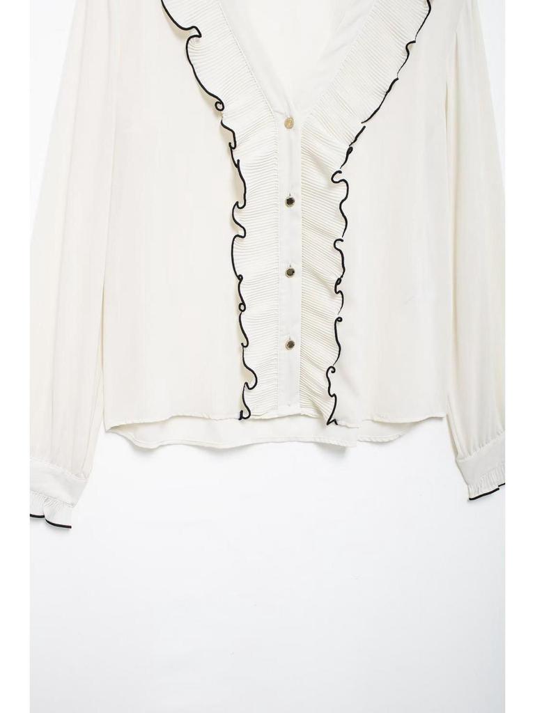 Autumn New Arrival: Women's Long Sleeve V-Neck Shirt with Pleated Layered Decor