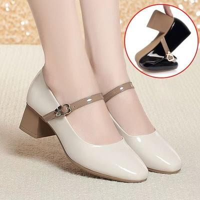 Scarpe Mary Jane con Tacco Grosso, Scarpe in Pelle Versatili e Casual per Primavera e Autunno, Modello a Taglio Basso
