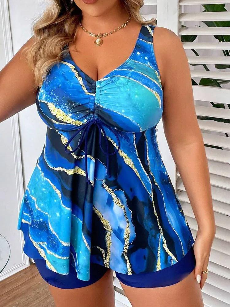 Damen Tankini Set in Übergröße mit Hoher Taille und Träger-Design