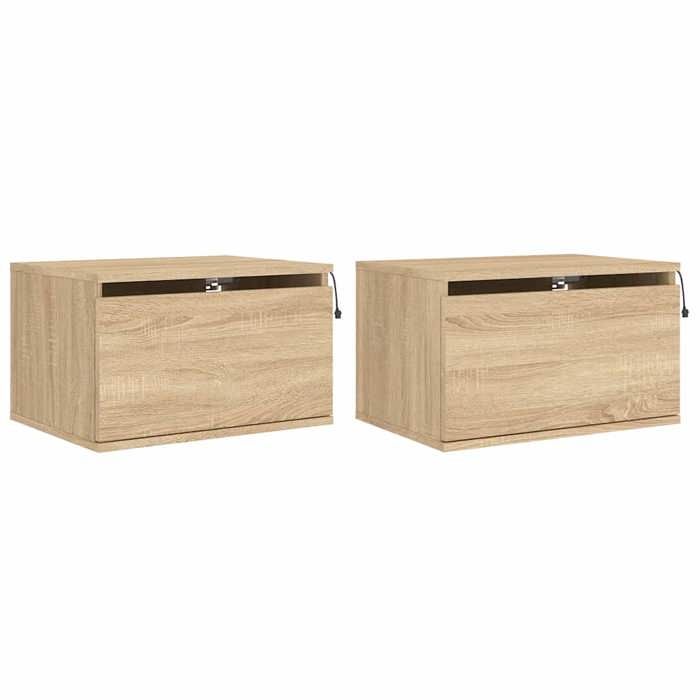 Wall-mounted Bedside Table - Maison Exclusive - Sonoma Oak - Integrated RGB LED - Set of 2