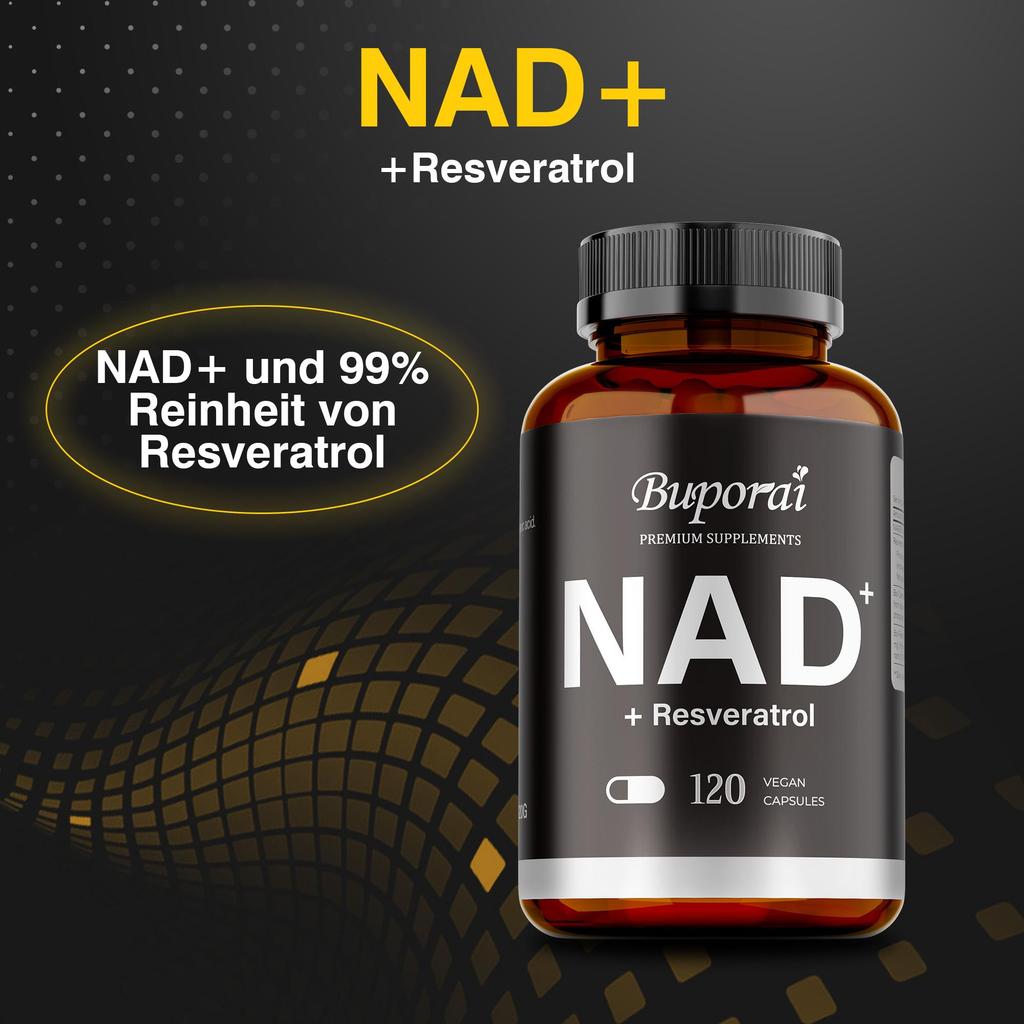 Premium Supplements NAD+ Resveratrol Support Cellular Energy, Anti-aging, Antioxidant Effects, and Promote Cardiovascular Health.