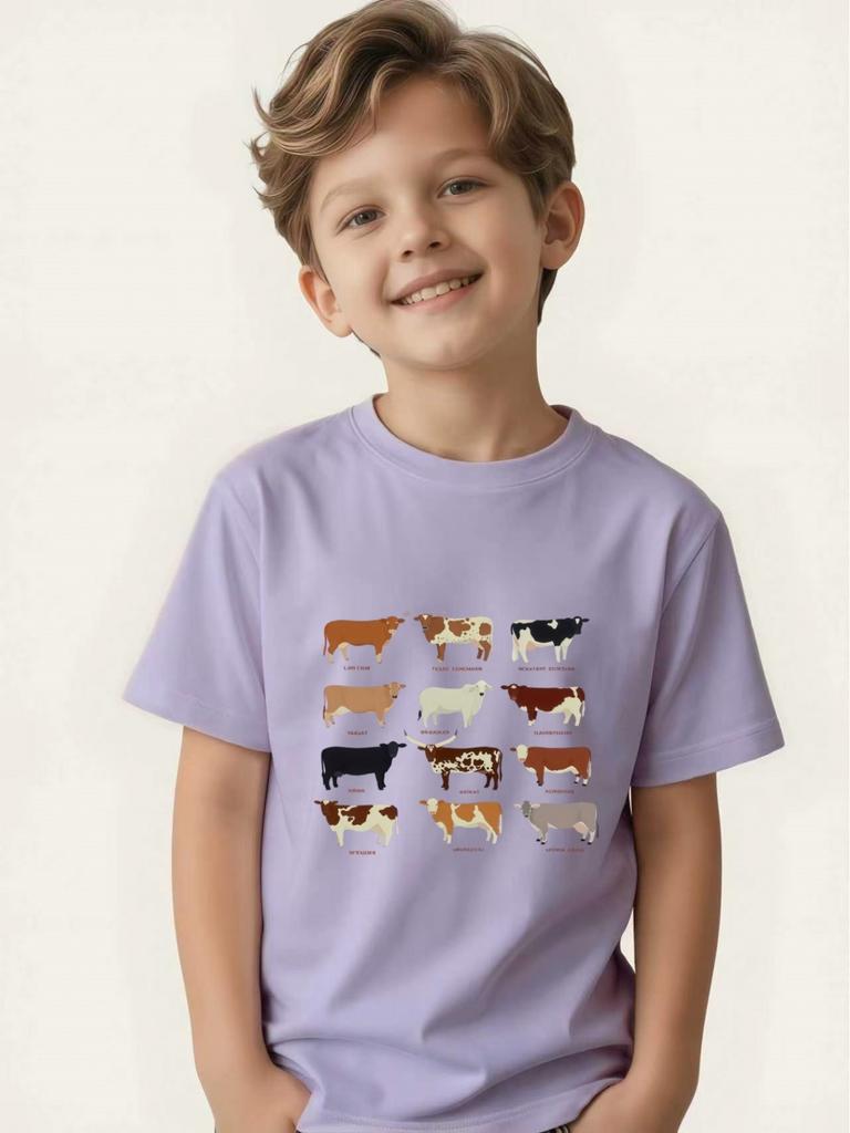 Children's T-shirt Boys and Girls Farm Animal Popular Science Printed Short-sleeved Non-colliding Style