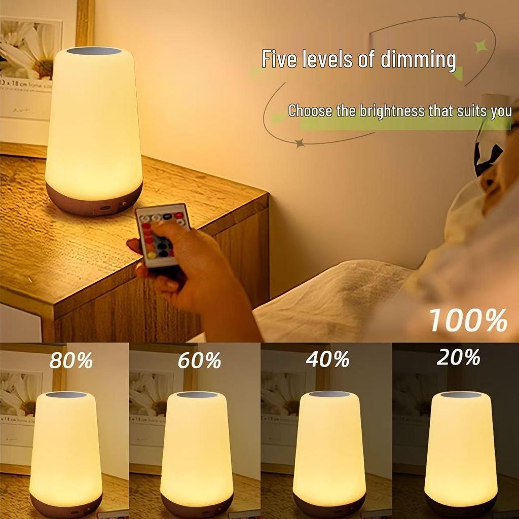 13-Color Wood Grain LED Night Light: Creative USB Rechargeable Bedside Lamp for Camping & Bedroom Atmosphere