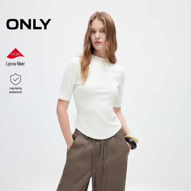 ONLY Women's Lycra Antibacterial Semi-High Collar Slim Fit T-shirt