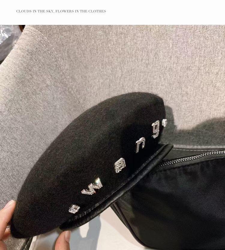 Шерстяной Берет Интернет-знаменитость Большое имя Король Алмазный Алфавитный Шляпа художника Универсальный Adjustable