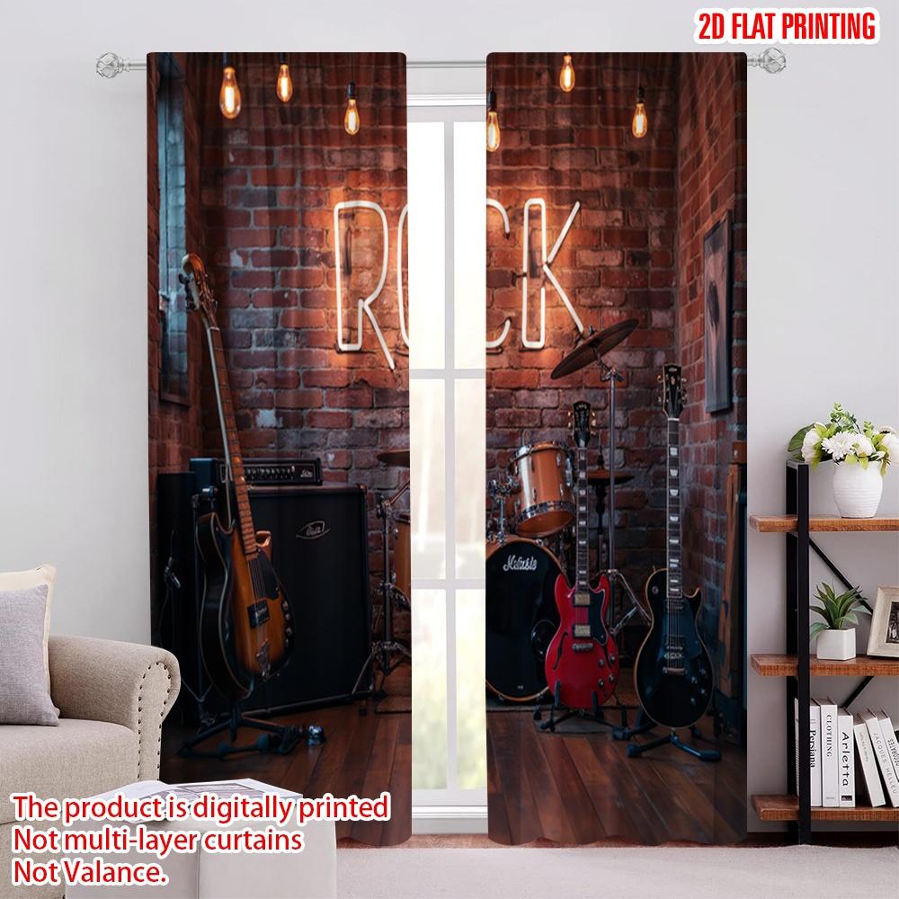 

Set Of 2 Flat Printing Merry Christmas Popular Window Curtains Rock Band Polyester Without Electricity Spring Made W100*H70(CM)-Grommet top&1PCS