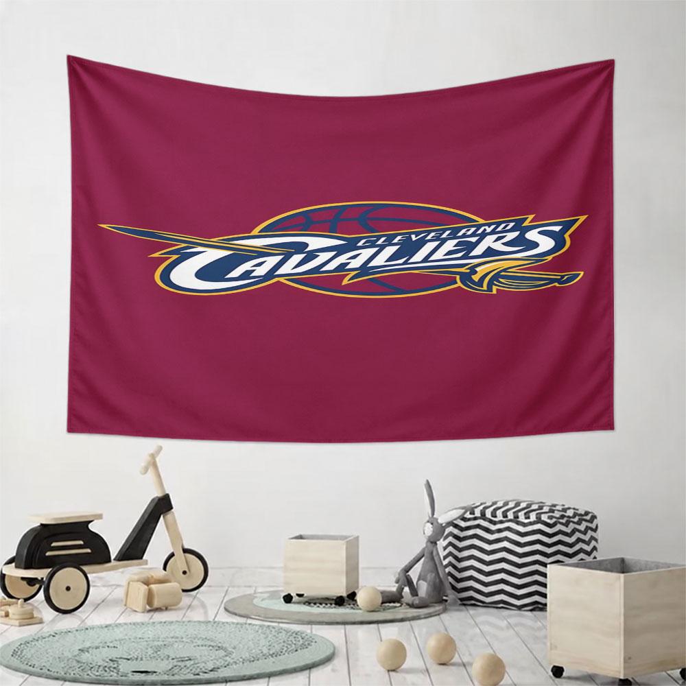 Cleveland Cavaliers Logo on Burgundy Background Pattern Wall Hanging Tapestry Decorative Tapestry Home Decor for Bedroom and Living Room