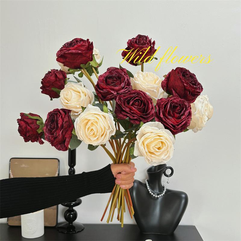 Fringed Rose Artificial Flowers, Silk Flowers, Rose Hand Bouquets, Artificial Flower Materials, Home Decoration, Wedding Shooting Props