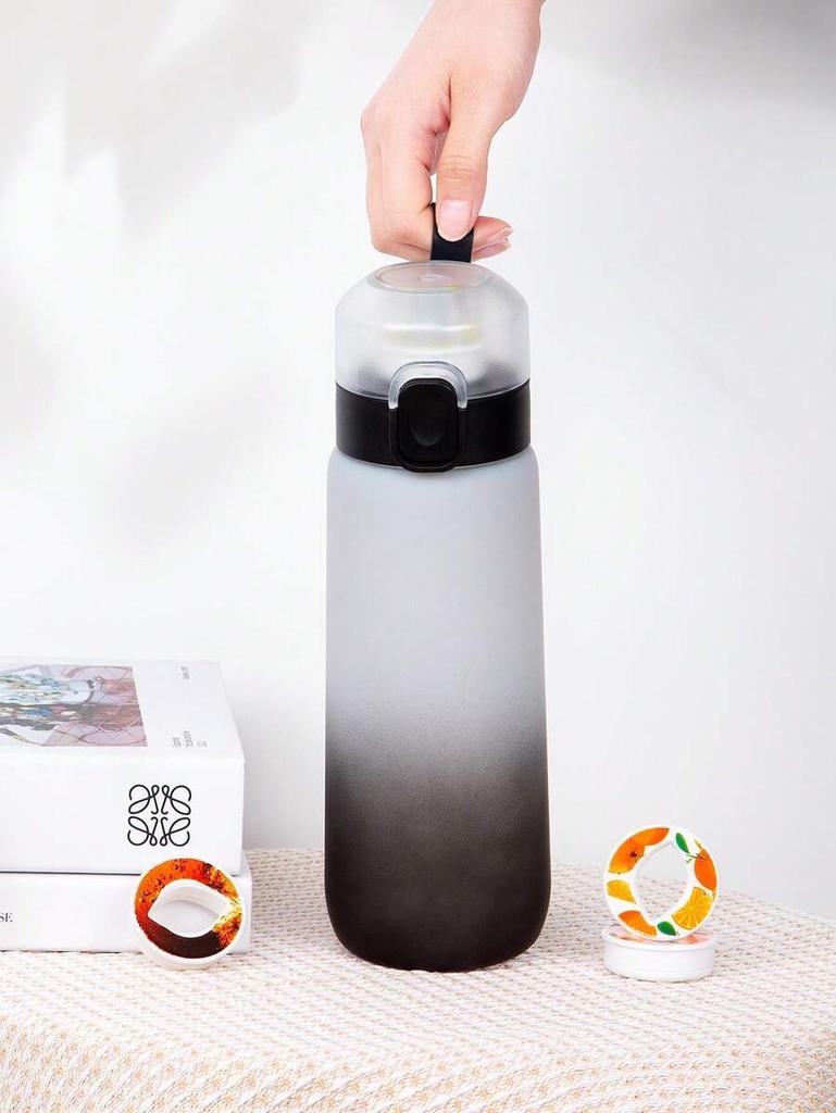 Garrafa de água saborizada de 650 ml com cápsulas de sabor aleatório, garrafa de água de ar fosca preta, copo esportivo de acampamento e fitness