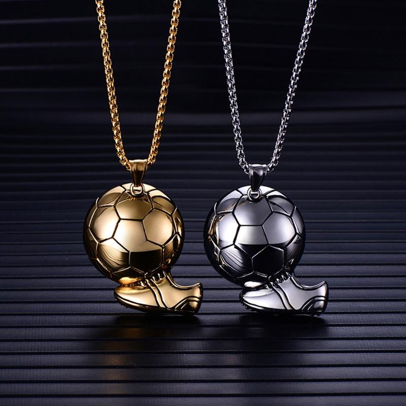 Creative Sport Necklace Soccer Football Pendant Clavicle Chain Necklace Jewelry for Unisex Durable Stainless Steel C