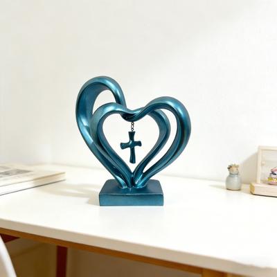 Ornamento da scrivania Base stabile Forma a cuore Statuetta in resina Decorazione da desktop con poema sentimentale Ci vogliono tre per il matrimonio Regalo per anniversario di matrimonio