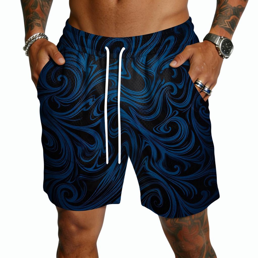 Men's Casual Drawstring Shorts Lightweight Quick Dry Five Point Pants Hawaiian Print Beachwear Summer Bottoms