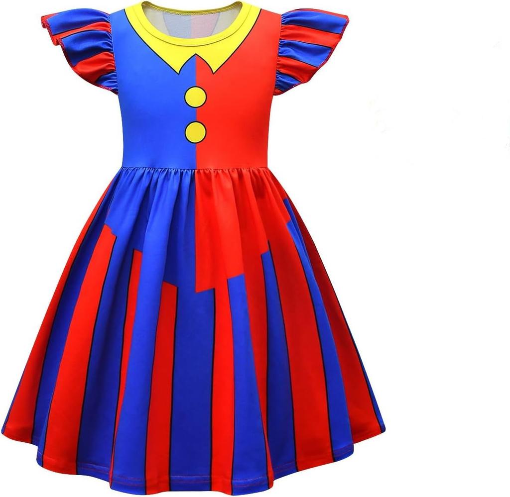 Pomni Cosplay Costumes Dress Cartoon Character Casual and Comfortable 3D Digital Print Summer Dresses for Carnival and Halloween