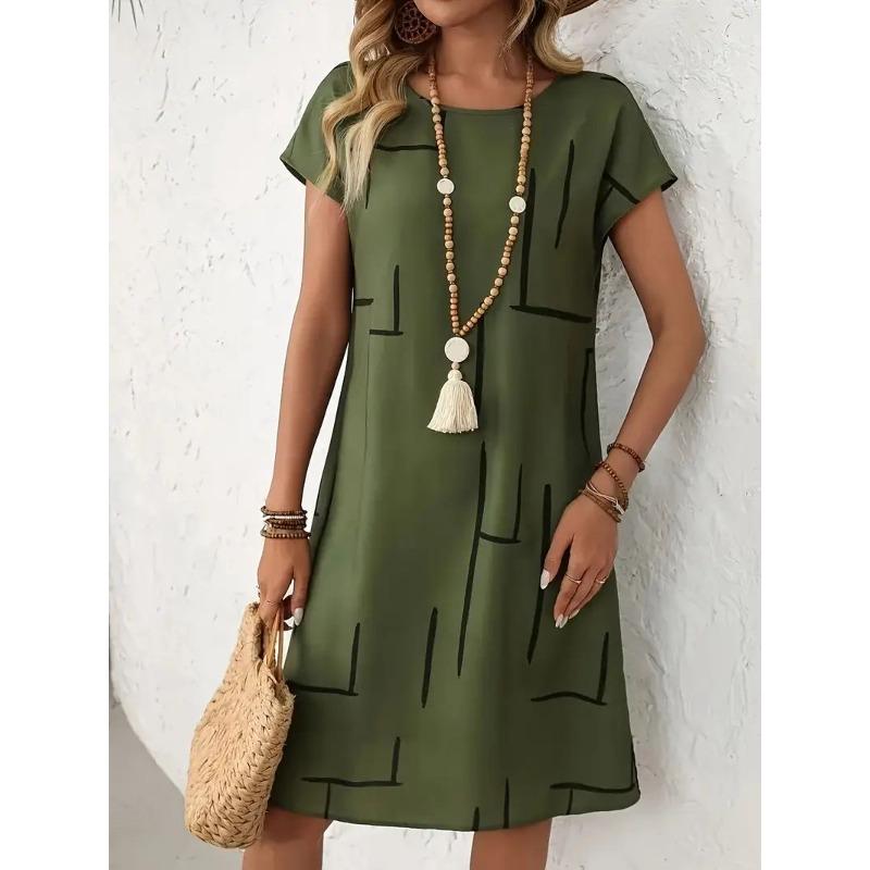 

Нова жіноча сукня, Ретро-сукня, Клітчастий принт, Елегантна повсякденна сукня, Модна великого розміру, Сукня з коротким рукавом 2XL