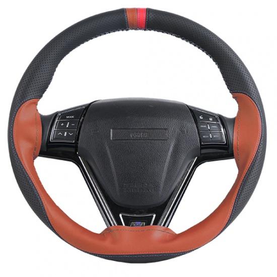 

Противоскользящий мягкий чехол из искусственной кожи на руль автомобиля, 38 см, руль с иглами и нитками, автомобильный интерьер коричневый