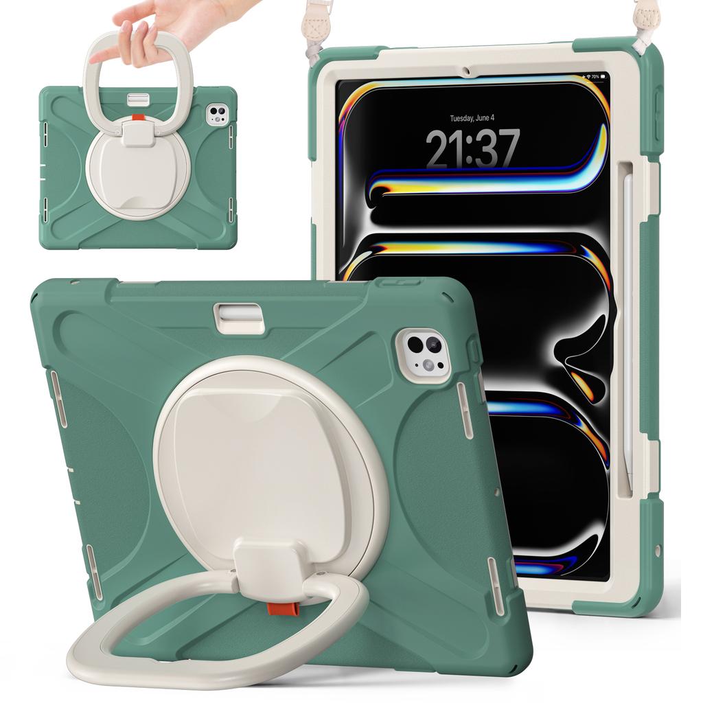 For iPad Pro 13 (2025)/(2024) Case with Shoulder Strap TPU+PC+Silicone Kickstand Tablet Cover