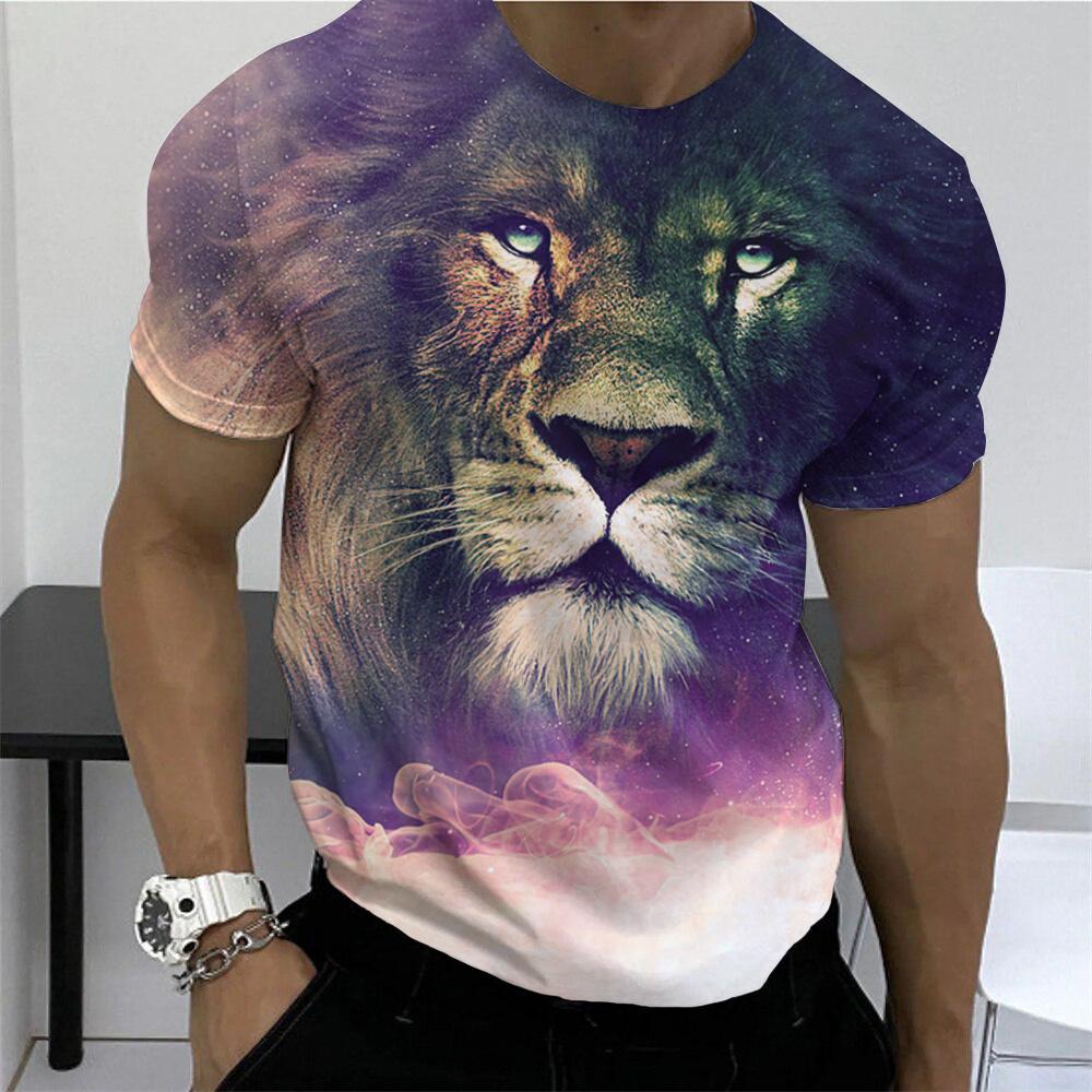 Summer Fierce Lion Graphic trička pro muže Zvířecí potisk Denní výstřih Volný Trička s krátkým rukávem Streetwear Oversized trička