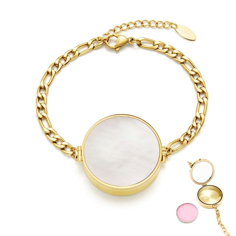 Sturdy Stainless Steel Lipstick Holder Bracelet Featuring Shell Design High Polish Finish for Everyday Wear