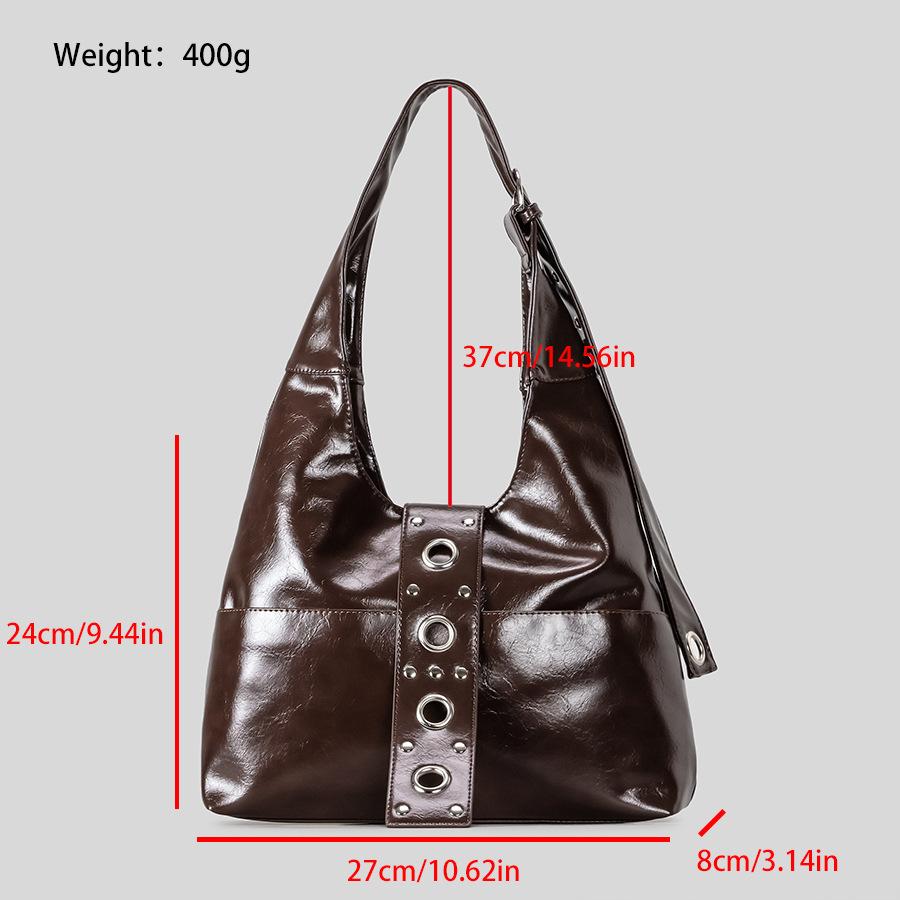 Women Top Handle Shoulder Bag Personality Rivet Satchel Tote Hobo Handbag Purse Bag
