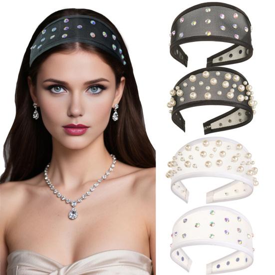 Women Mesh Headband with Faux Pearl Design Lightweight Comfortable Wide-Edged Hair Hoop Hair Accessories
