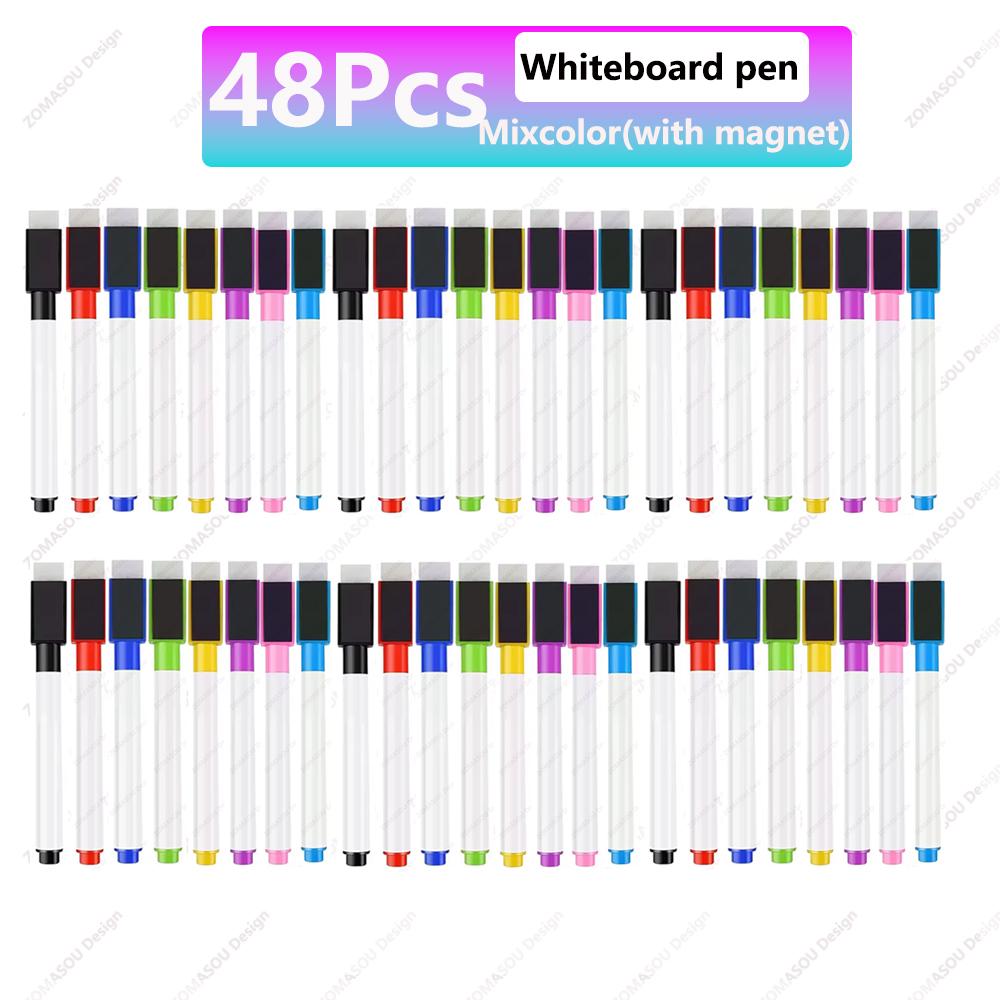 48-1Pcs Magnetic Erasable Whiteboard Pen Color Options Numbering Stationery Office Teaching Supplies for Student Blackboard Note