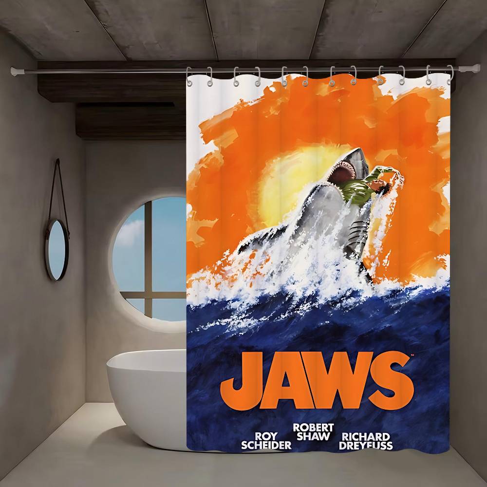 J-JAWS Movie 1pc Pattern Shower Curtain Plus Hooks Waterproof Machine Washable Polyester Fabric Abstract