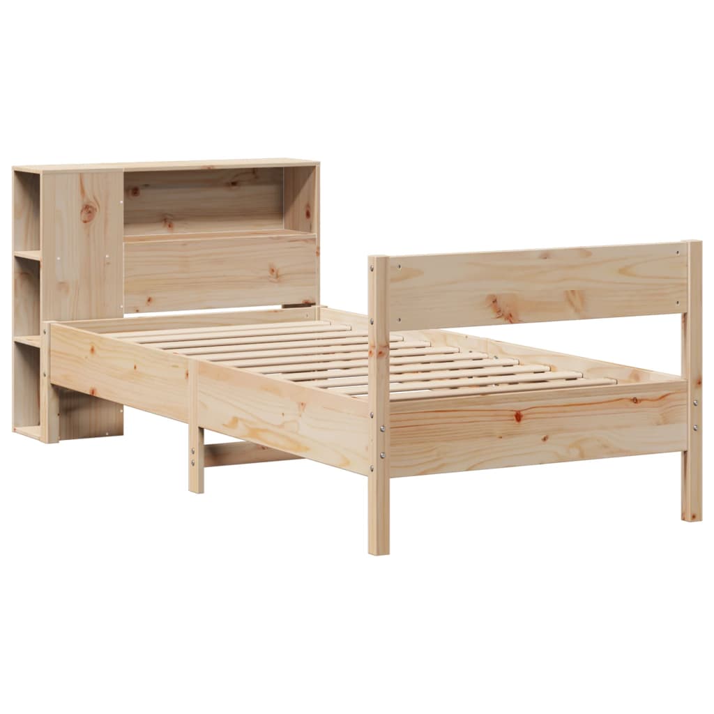 Vidaxl Bed With Shelf, Without Mattress, 75X190 Cm, Pine Wood