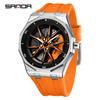 Sanda Men's Waterproof Alloy Car Wheel Design Silicone Wristwatch